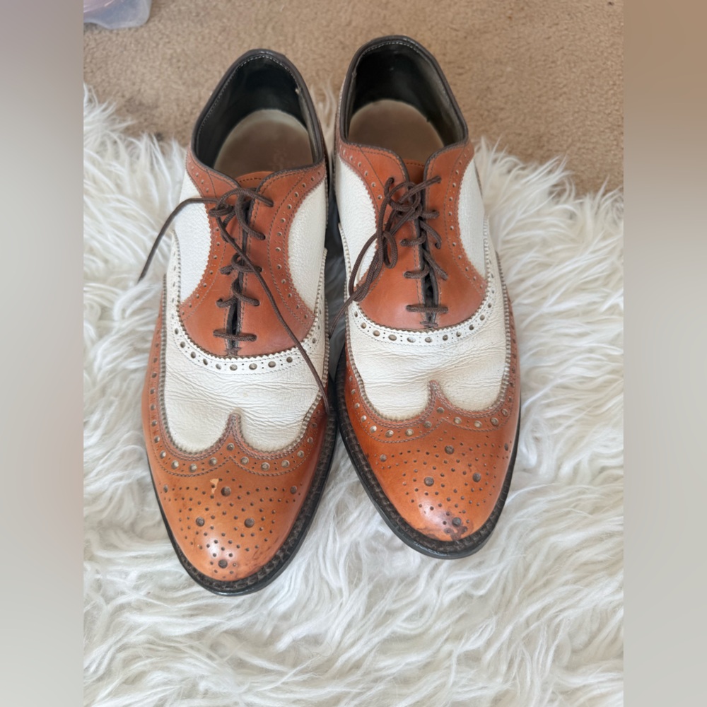 1950/60s Footjoy Classic Golf Shoes Leather Brown White Wing Tips Vintage